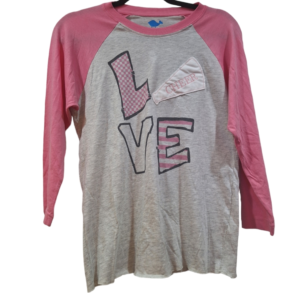 Luckybird LOVE CHEER 3/4 Sleeve Embroidered Raglan Top Women's Size Small GUC